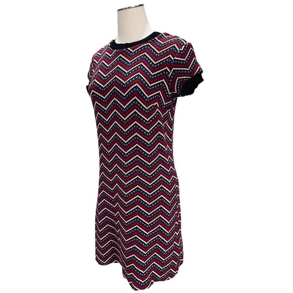 Retro Knit Chevron Mini Dress Red Navy White Short Sleeve Large Mod Modcloth - Picture 10 of 12